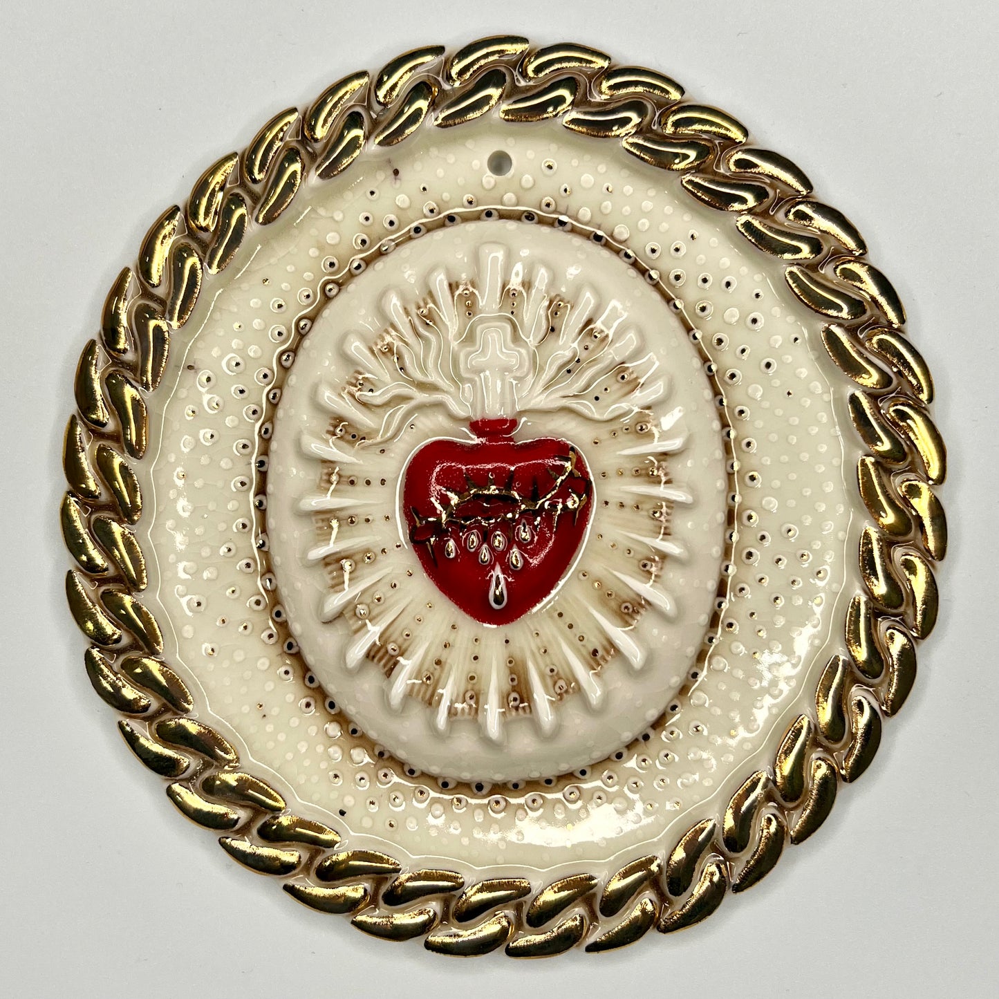 Product Image: Chain Heart 4 - Hand crafted Porcelain Home Ornament. Red Sacred Heart in thorns surrounded by Chain Design