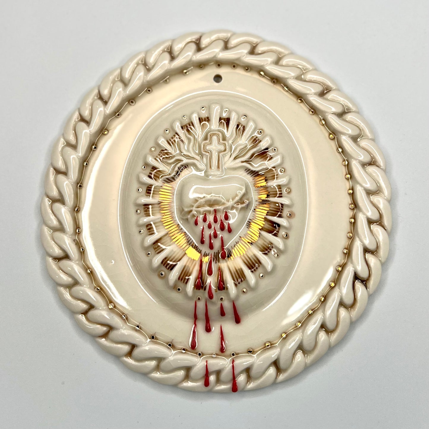 Product Image: Chain Heart 1 - Hand crafted Porcelain Home Ornament. Bleeding Sacred Heart surrounded by Chain Design