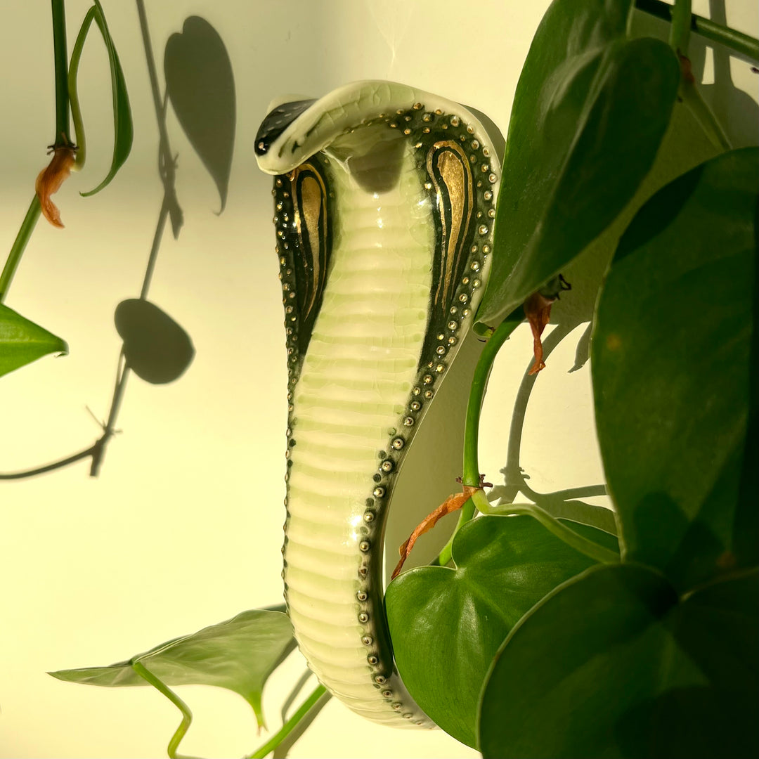 Cobra Wall Ornament 1 -  Hand crafted Porcelain Home Ornament. Cobra with Unique Hood painted design.
