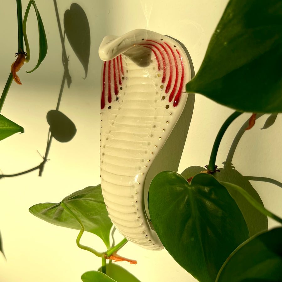 Cobra Wall Ornament 2 -  Hand crafted Porcelain Home Ornament. Cobra with Unique Hood painted design.