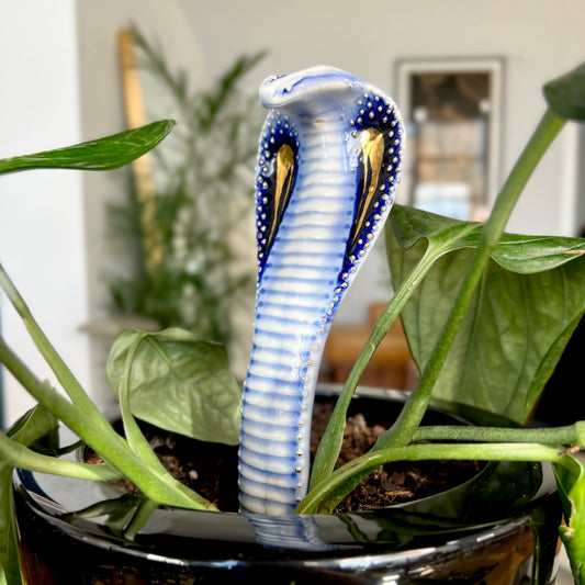 Seconds & Samples -  Planter Cobra 5 - Hand crafted Porcelain Plant Ornament. Snake with Detail & Brass Rod for planting.
