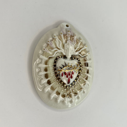 Seconds & Samples - Sacred Heart 9 - Hand crafted Porcelain Table Ornament. Bleeding Sacred Heart in thorns.