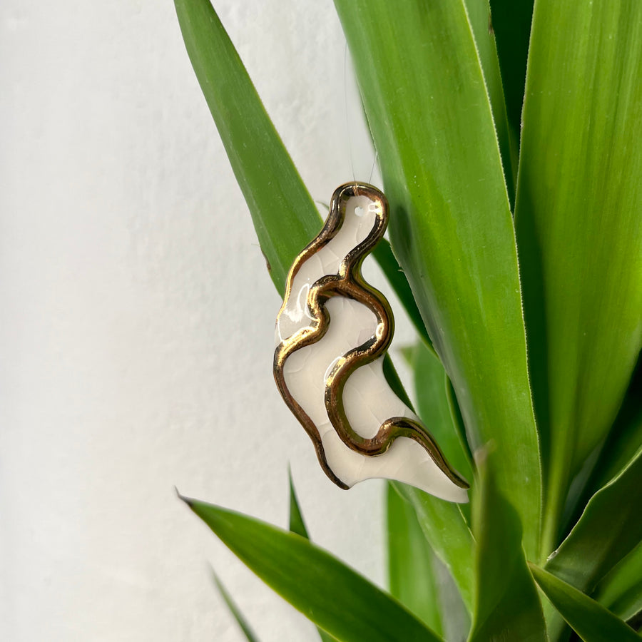 Plant Ornament 1 -  Hand crafted Porcelain Home Ornament. Small Gold Flame design.