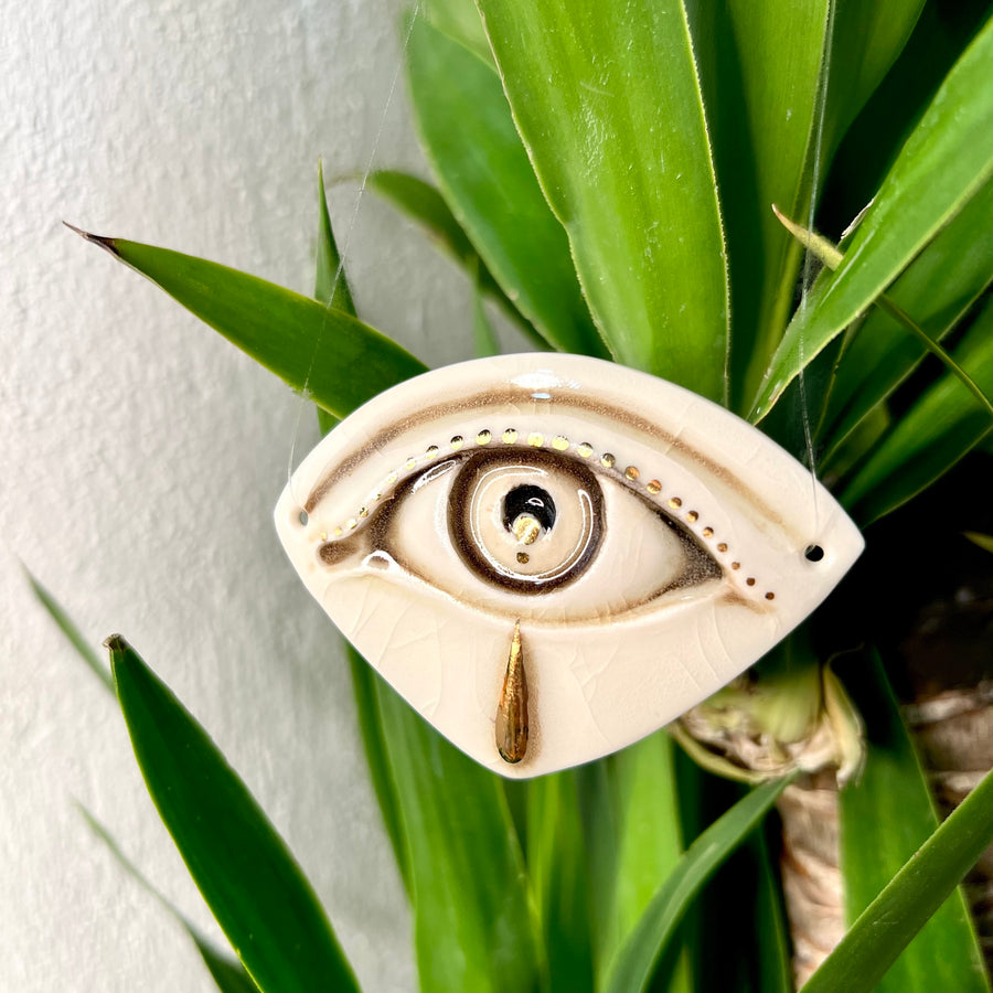Plant Ornament 4 -  Hand crafted Porcelain Home Ornament. Crying Eye.