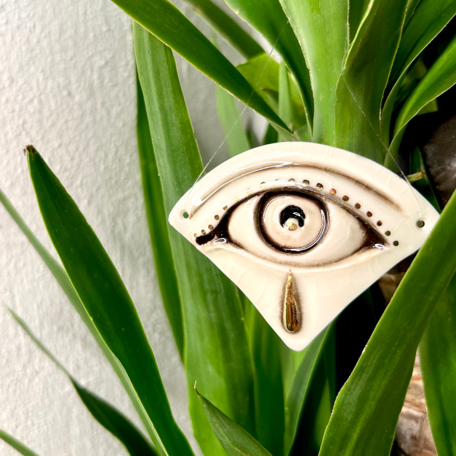 Plant Ornament 6 -  Hand crafted Porcelain Home Ornament. Crying Eye.