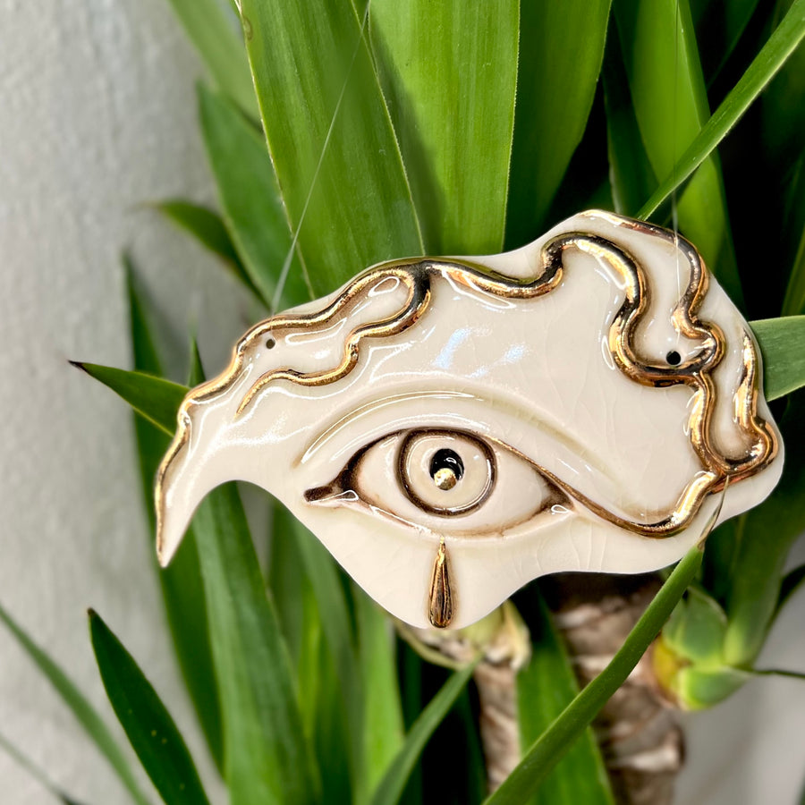 Plant Ornament 7 -  Hand crafted Porcelain Home Ornament. Crying Eye with Flames