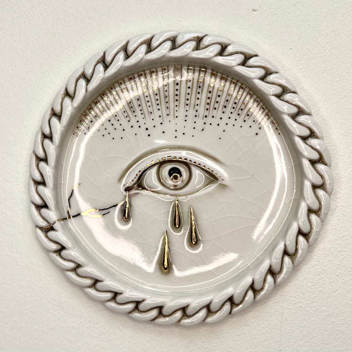 Tear Drop Incense Holder / Wall Ornament 3 - Hand crafted Porcelain Home Ornament -  Crying Eye with Tear Drops surrounded by Chain Design