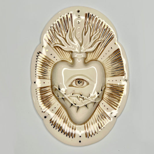 Product Image: Large Sacred Eye 4 - Hand crafted Porcelain Home Ornament. Sacred Heart with Eye & Thorns