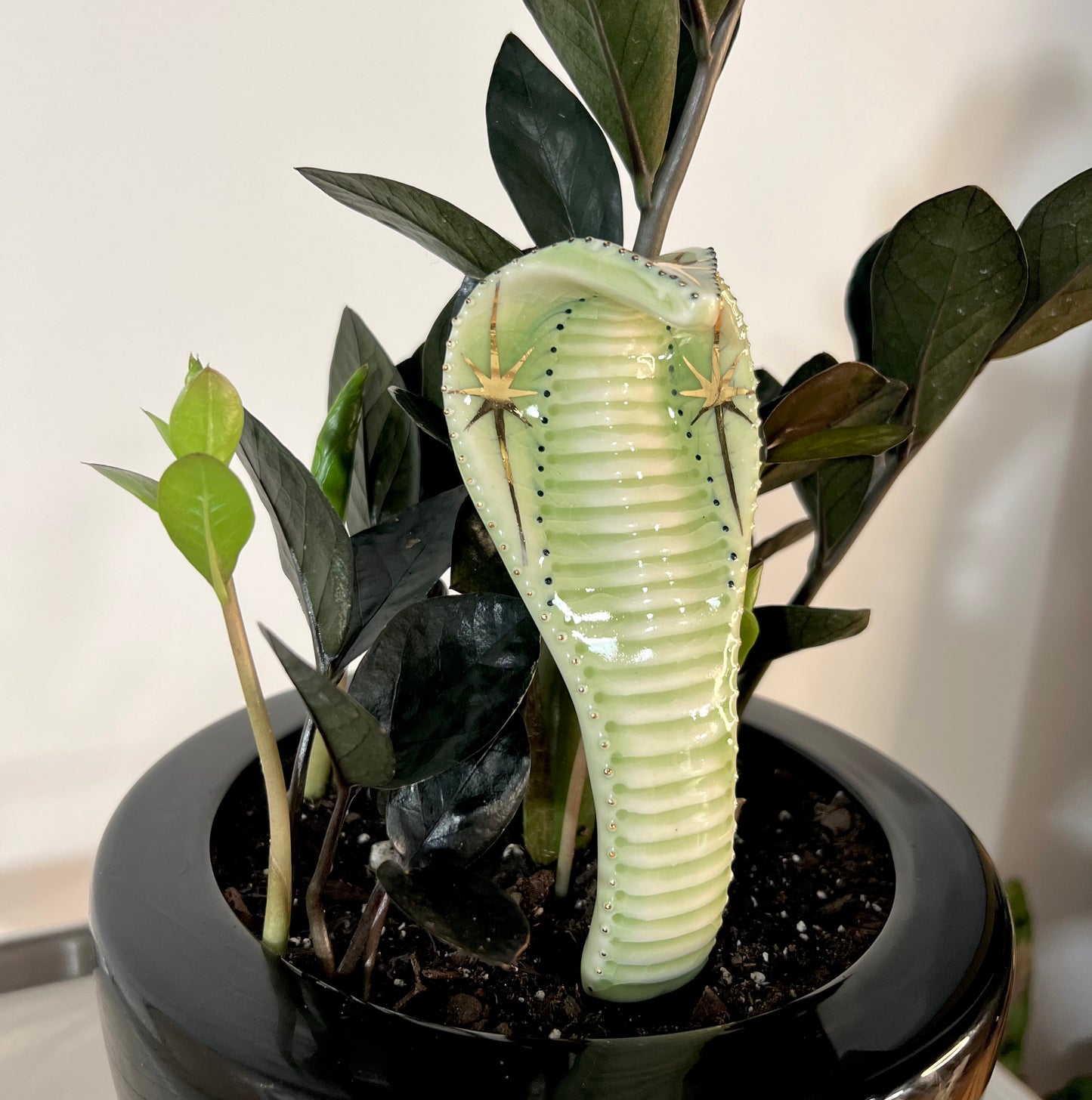 Product Image: Planter Snake 6 - Hand crafted Porcelain Home Ornament. Snake with Brass Rod for placing in pots with plants.