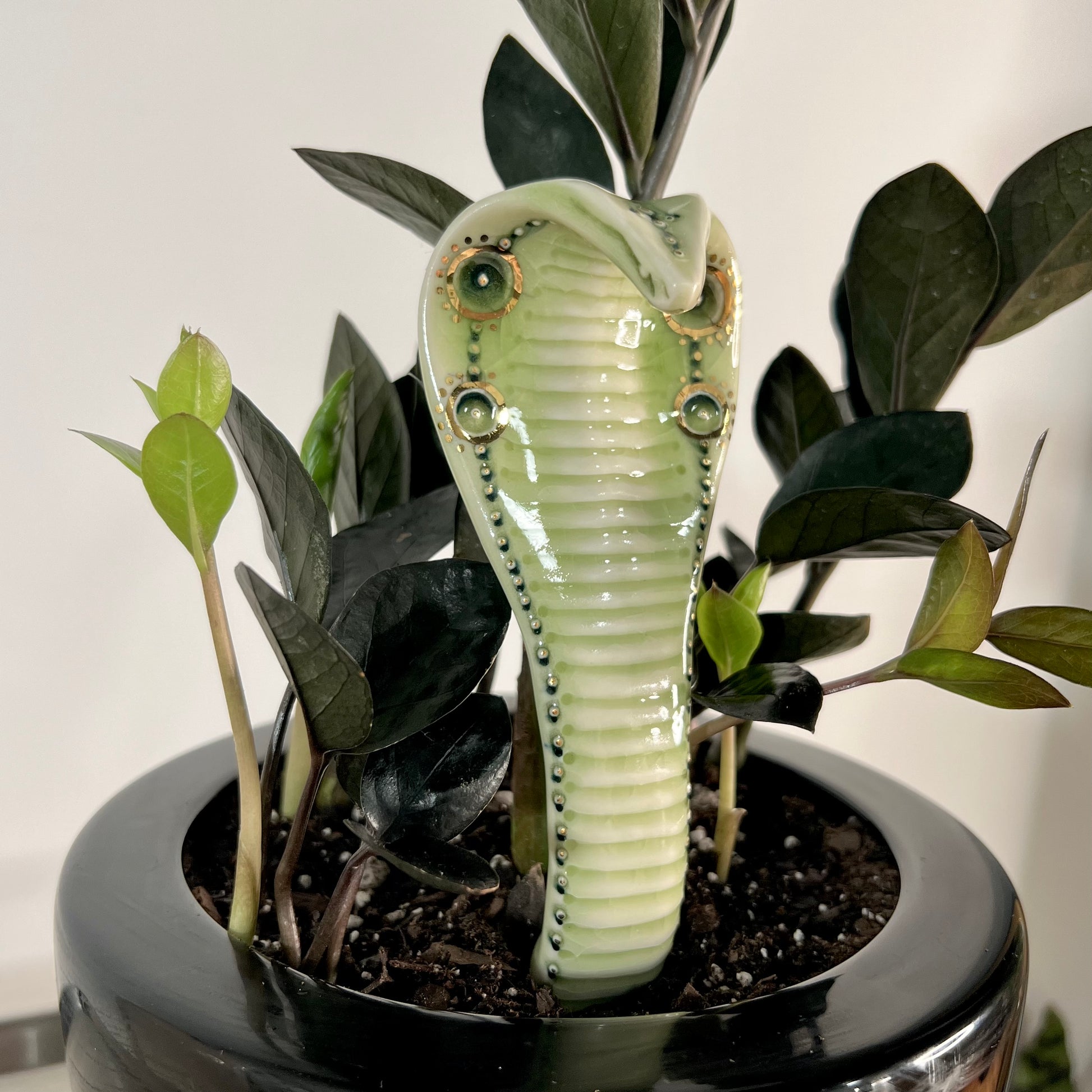 Product Image: Planter Snake 3 - Hand crafted Porcelain Home Ornament. Snake with Brass Rod for placing in pots with plants.