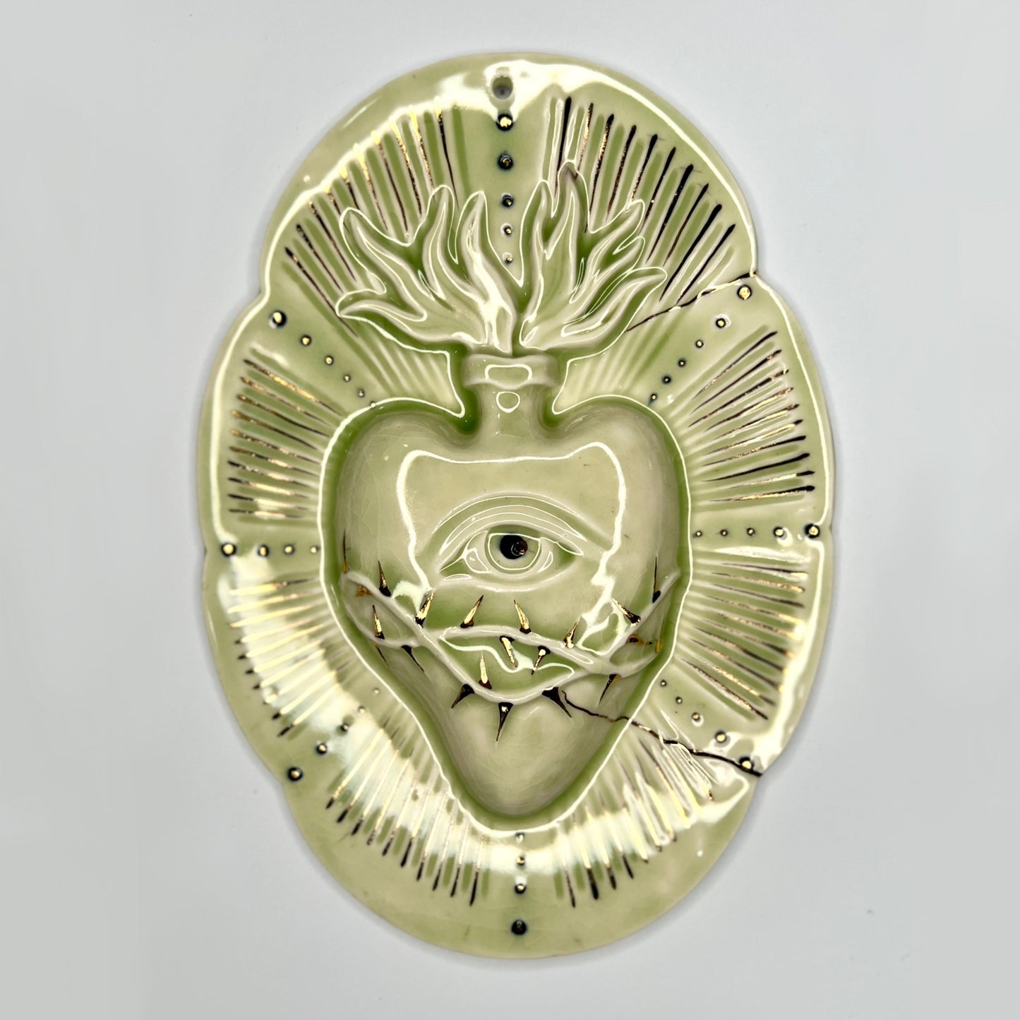 Product Image: Large Sacred Eye 2 - Hand crafted Porcelain Home Ornament. Sacred Heart with Eye & Thorns