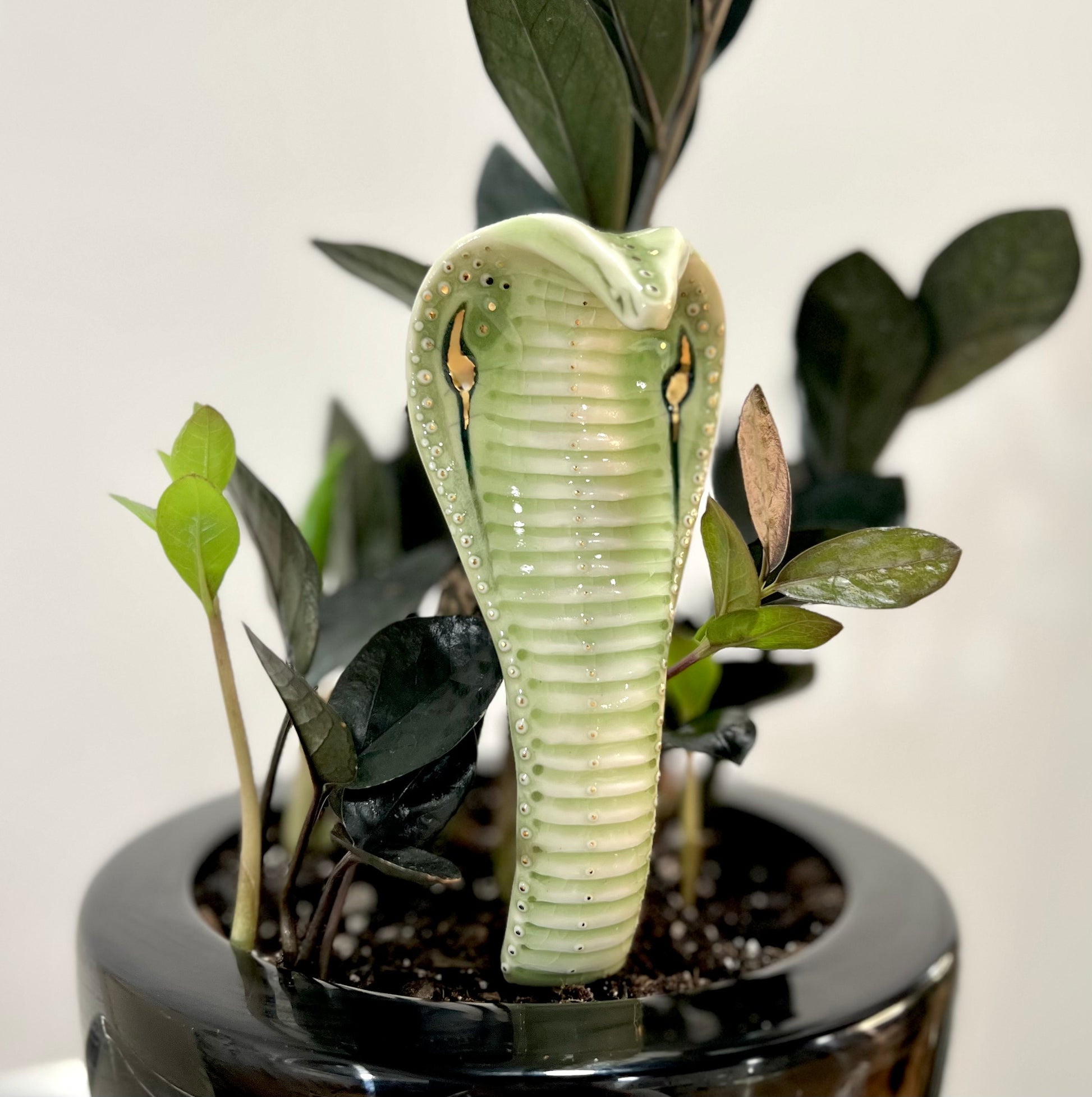 Product Image: Planter Snake 2 - Hand crafted Porcelain Home Ornament. Snake with Brass Rod for placing in pots with plants.