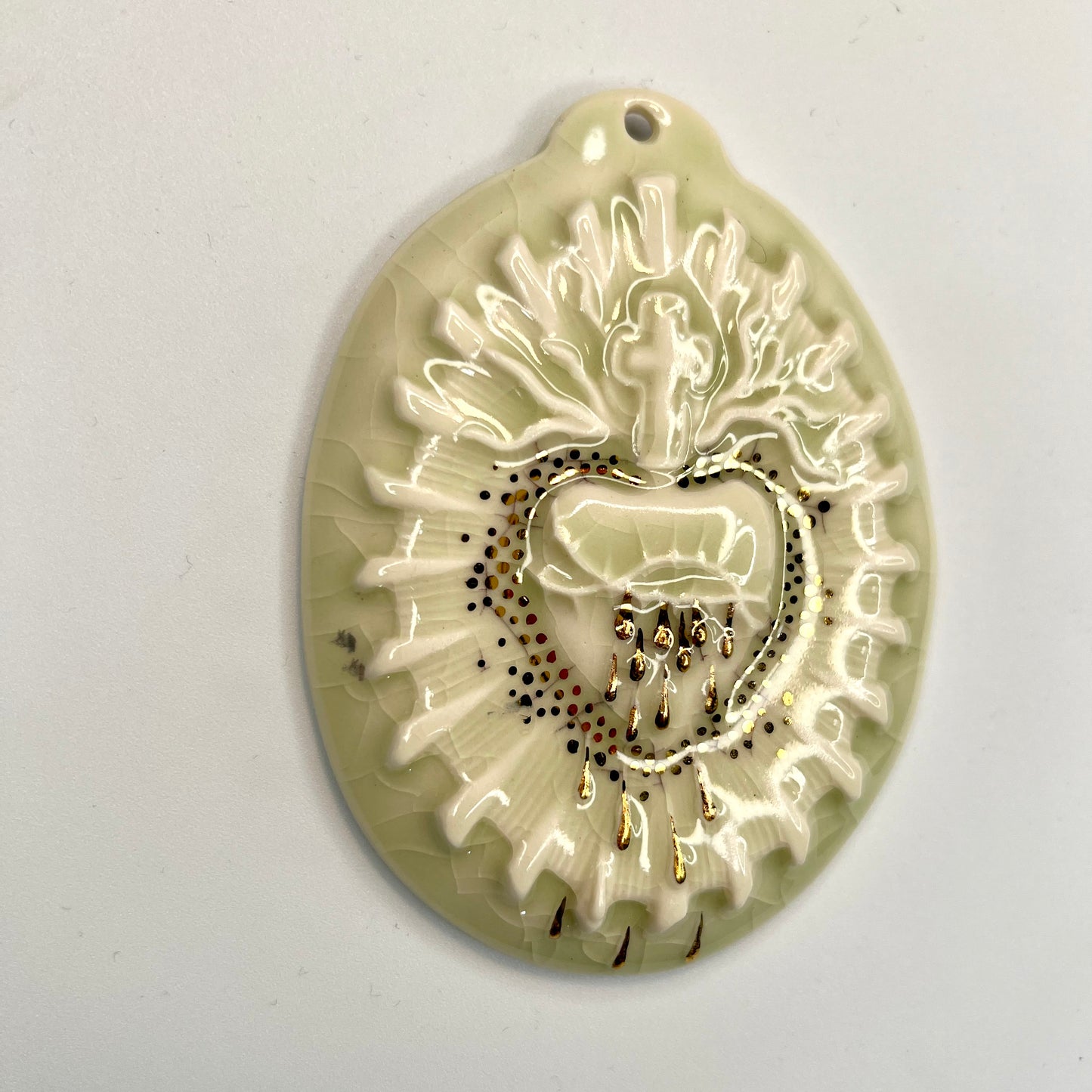 Product Image: Sacred Heart 6 - Hand crafted Porcelain Home Ornament. Bleeding Sacred Heart in thorns.