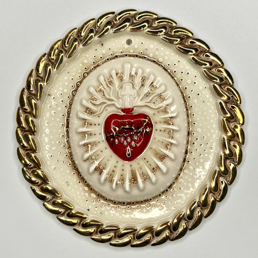Product Image: Chain Heart 4 -  Hand crafted Porcelain Home Ornament. Red Sacred Heart in thorns surrounded by Chain Design