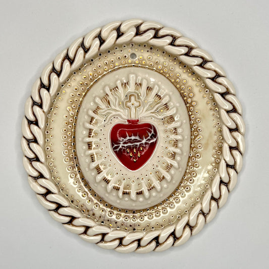 Product Image: Chain Heart 2 -  Hand crafted Porcelain Home Ornament. Red Sacred Heart in thorns surrounded by Chain Design