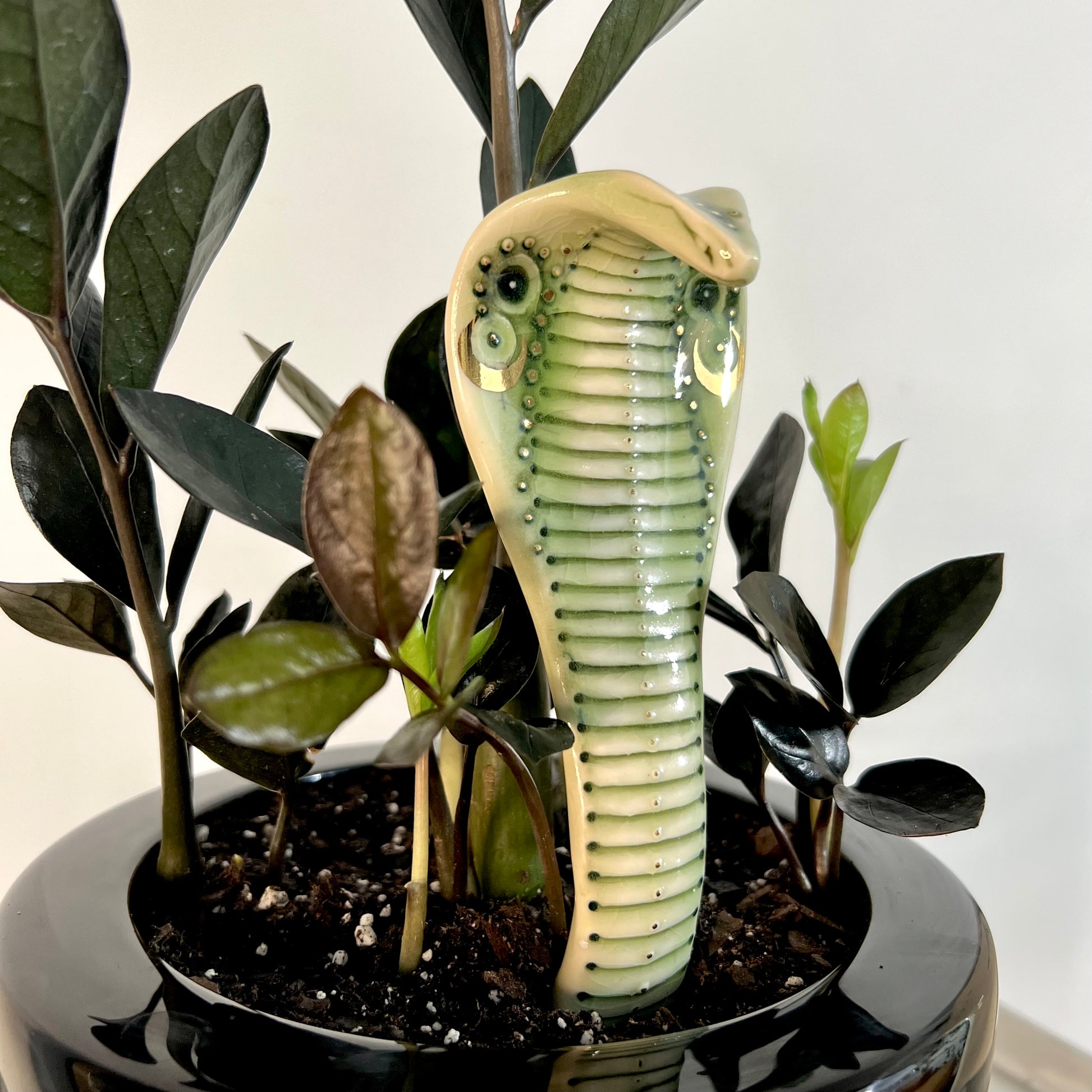 Product Image: Planter Snake 4 - Hand crafted Porcelain Home Ornament. Snake with Brass Rod for placing in pots with plants.