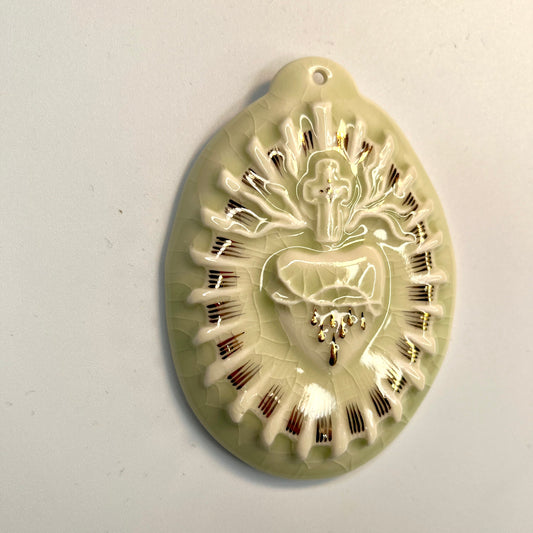 Product Image: Sacred Heart 5 - Hand crafted Porcelain Home Ornament. White Sacred Heart in thorns.