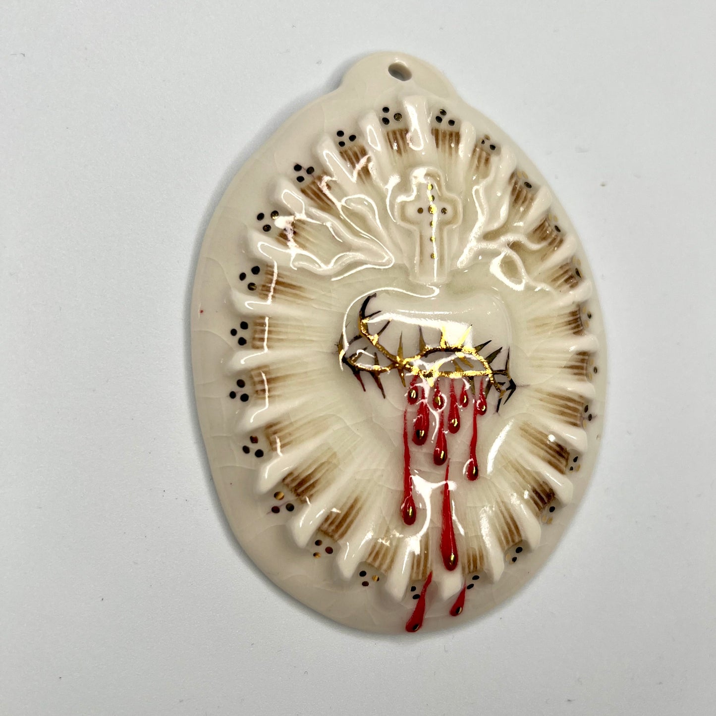 Product Image: Sacred Heart 4 - Hand crafted Porcelain Home Ornament. Bleeding Sacred Heart in thorns.