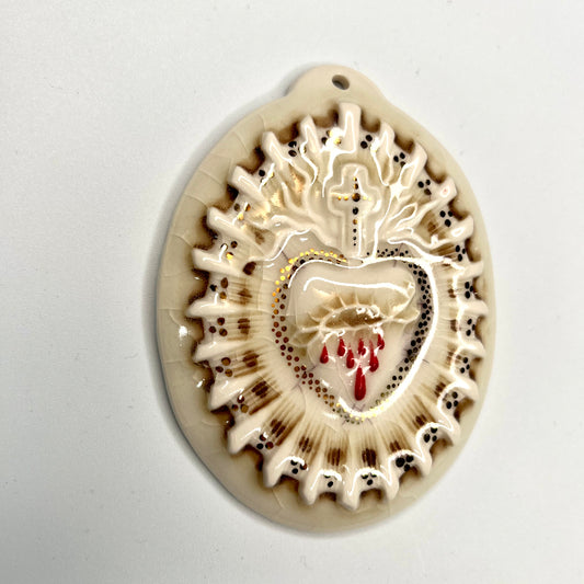 Product Image: Sacred Heart 1 - Hand crafted Porcelain Home Ornament. Bleeding Sacred Heart in thorns.