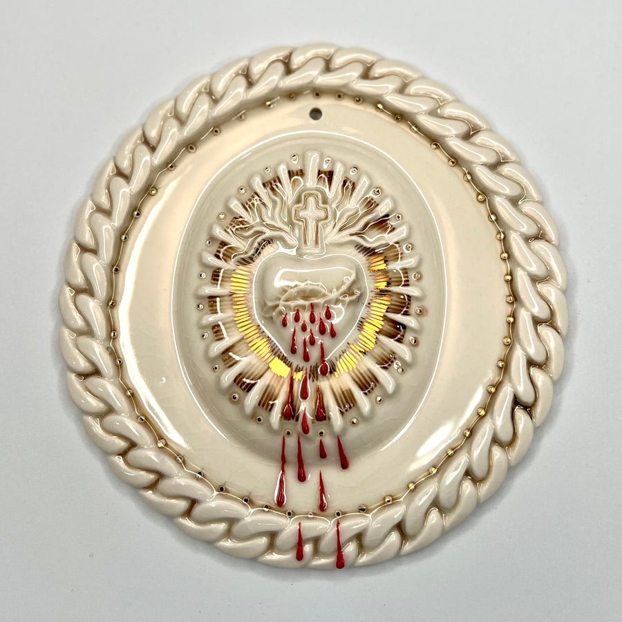 Product Image: Chain Heart 1 -  Hand crafted Porcelain Home Ornament. Bleeding Sacred Heart surrounded by Chain Design