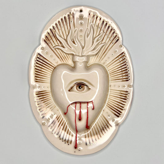 Product Image: Large Sacred Eye 3 - Hand crafted Porcelain Home Ornament. Sacred Heart with Eye & Thorns