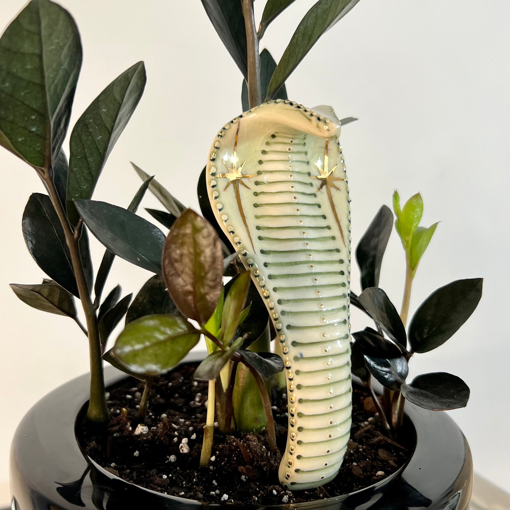 Product Image: Planter Snake 5 - Hand crafted Porcelain Home Ornament. Snake with Brass Rod for placing in pots with plants.