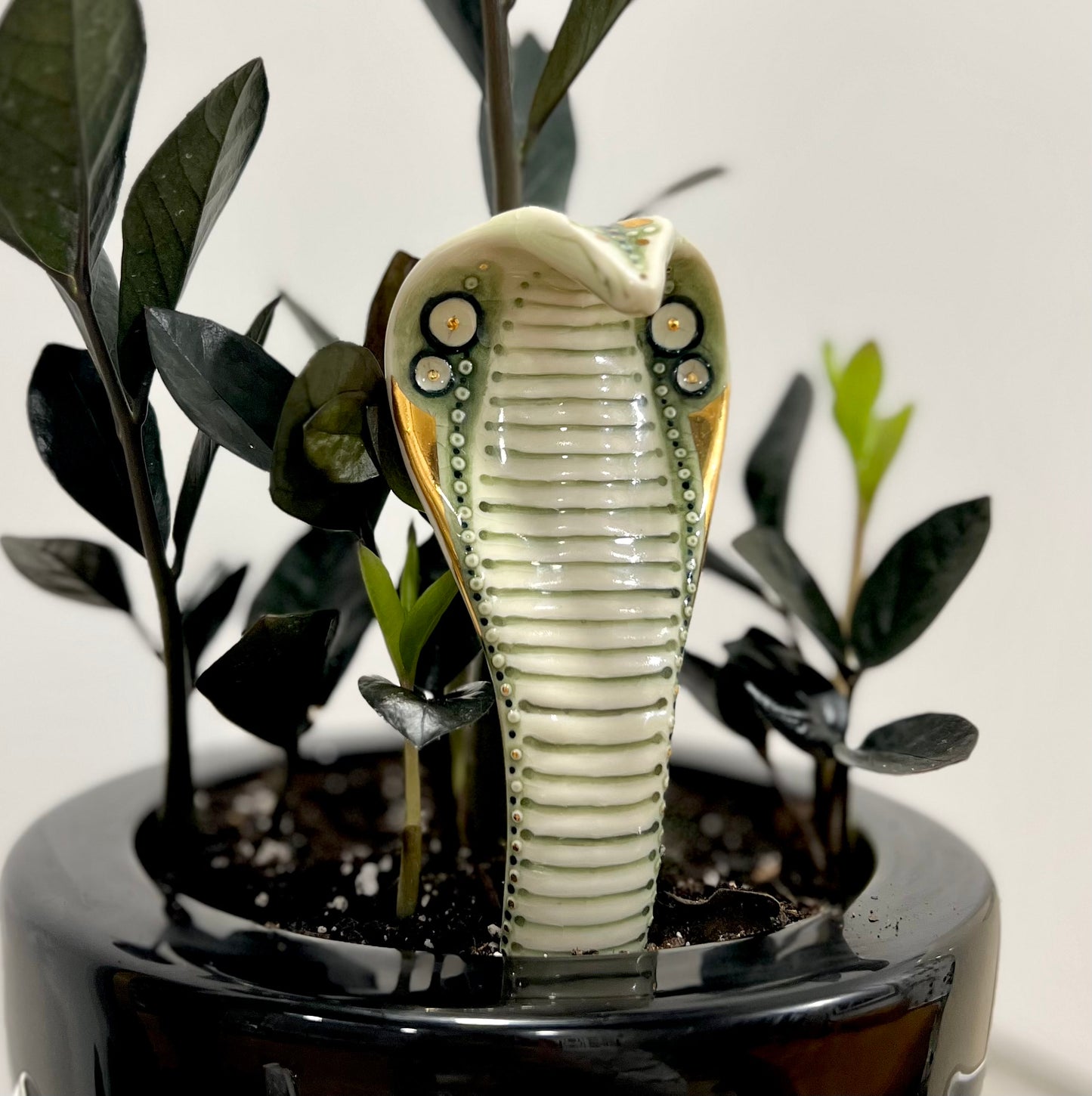 Product Image: Planter Snake 1 - Hand crafted Porcelain Home Ornament. Snake with Brass Rod for placing in pots with plants.