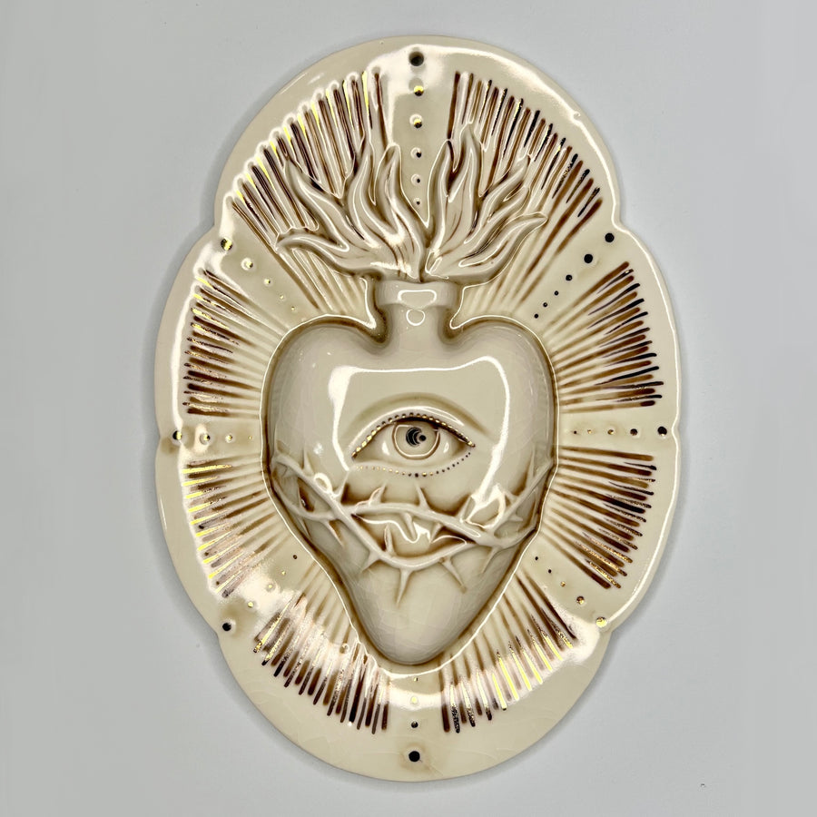 Product Image: Large Sacred Eye 5 - Hand crafted Porcelain Home Ornament. Sacred Heart with Eye & Thorns