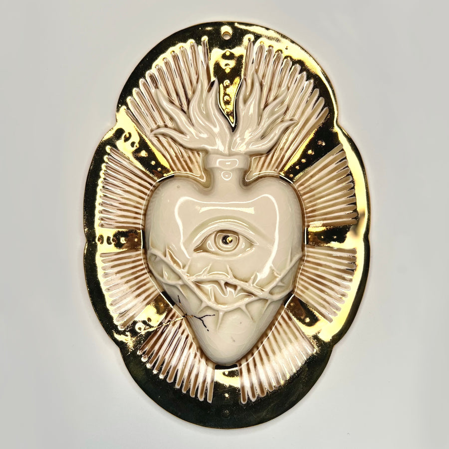 Product Image: Large Sacred Eye 3 - Hand crafted Porcelain Home Ornament. Sacred Heart with Eye & Thorns