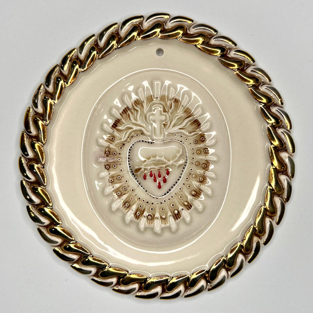 Product Image: Chain Heart 5 - Hand crafted Porcelain Home Ornament. Bleeding Sacred Heart in thorns surrounded by Chain Design