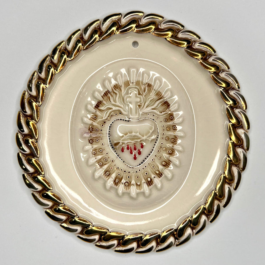 Product Image: Chain Heart 5 - Hand crafted Porcelain Home Ornament. Bleeding Sacred Heart in thorns surrounded by Chain Design