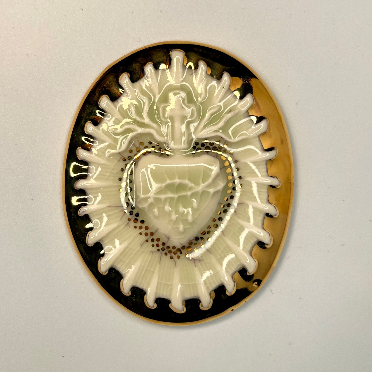 Product Image: Sacred Heart 9 - Hand crafted Porcelain Table Ornament. Bleeding Sacred Heart in thorns.
