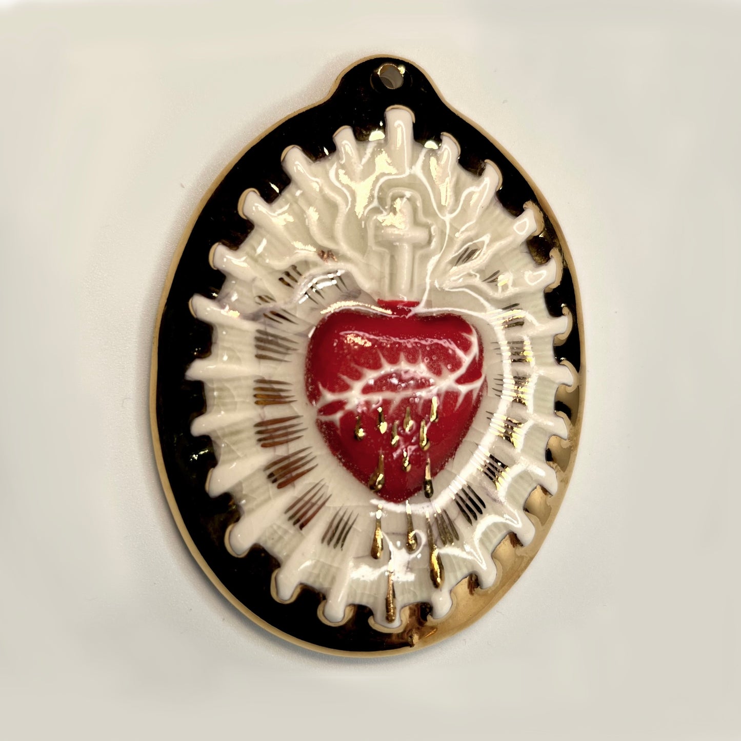 Product Image: Sacred Heart 7 - Hand crafted Porcelain Home Ornament. Red Bleeding Sacred Heart in thorns.